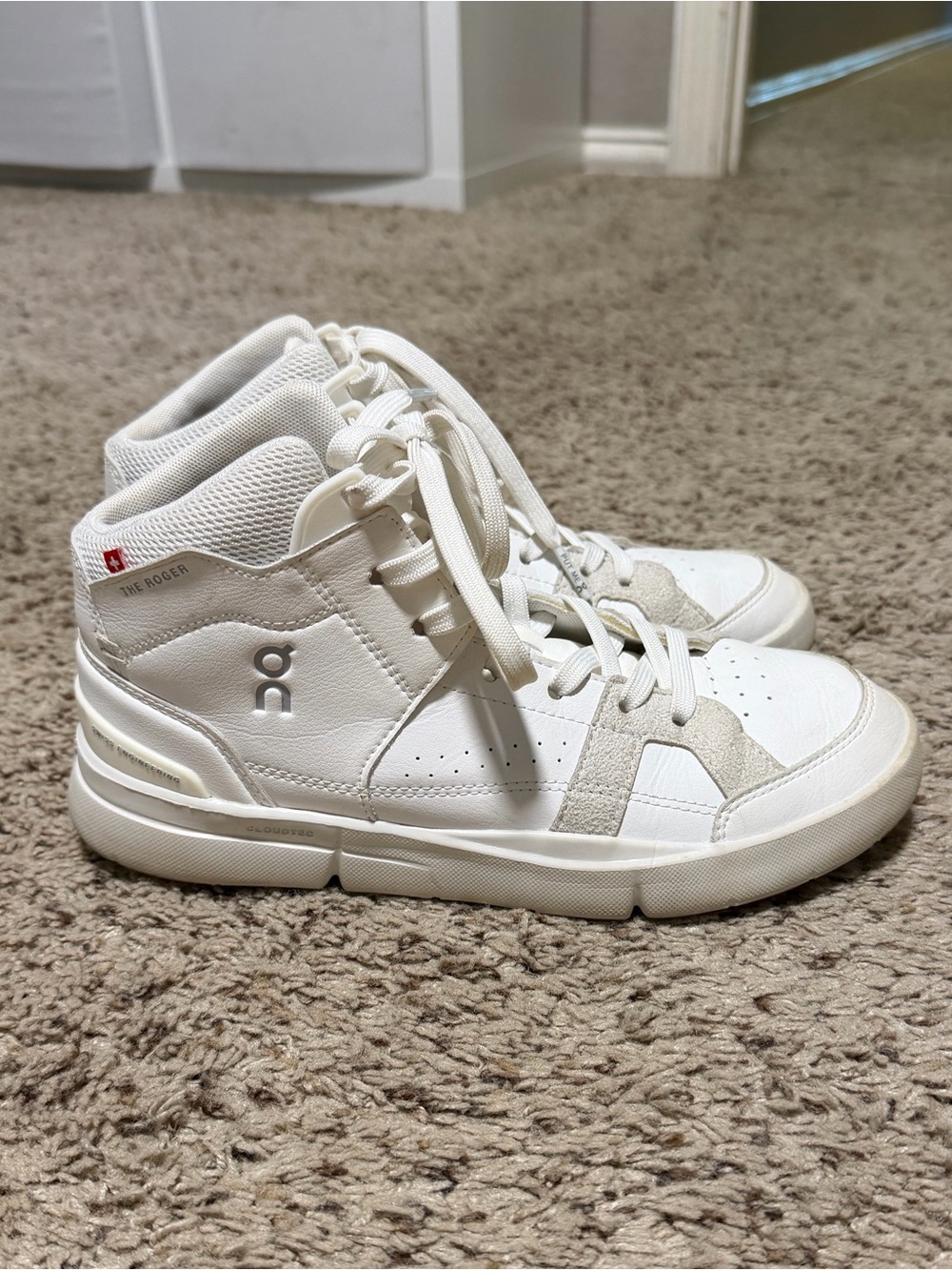 On Running Woman’s HighTop Sneakers With with Cream Suede Accents